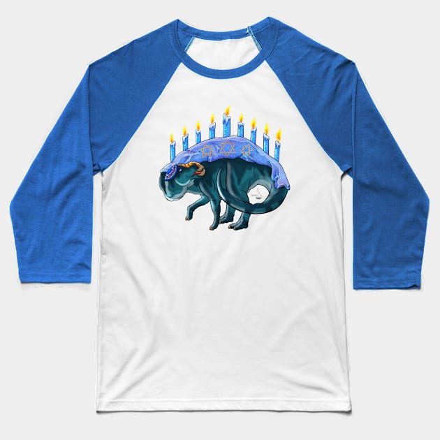 TWD HoliDinos: Maiasaura Menorah Baseball T-Shirt by tygerwolfe